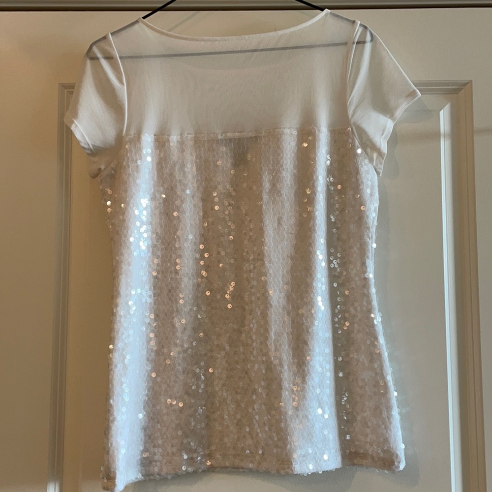White House | Black Market White Sequins Top